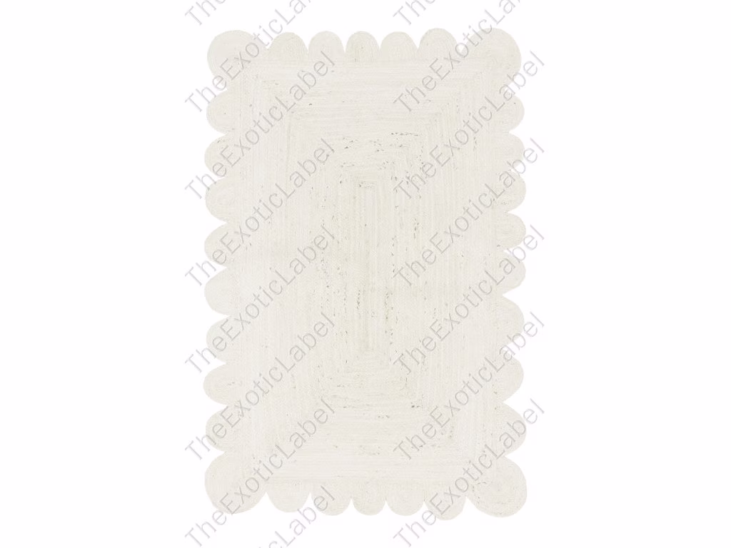 White Natural Jute Braided Scalloped Rug Scallop - Runner, Square, Rectangle Can Be Made in Any Shape Size Color