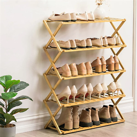 Foldable Bamboo 15 Pair Shoe Rack