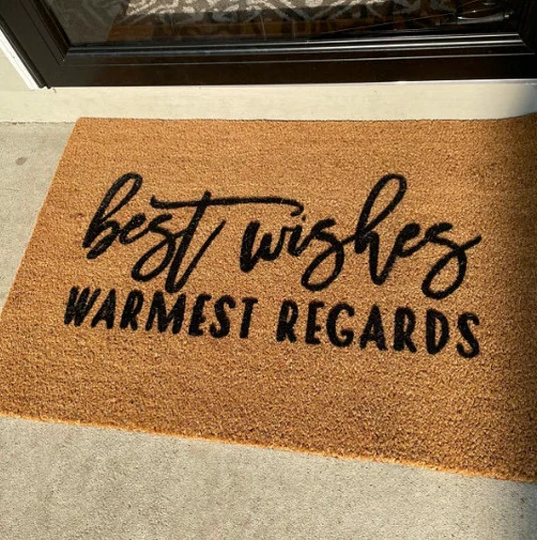 Best Wishes Warmest Regards Doormat, Door Mat Rug, Outdoor Welcome Mat, Personalized Custom Housewarming Client Gift