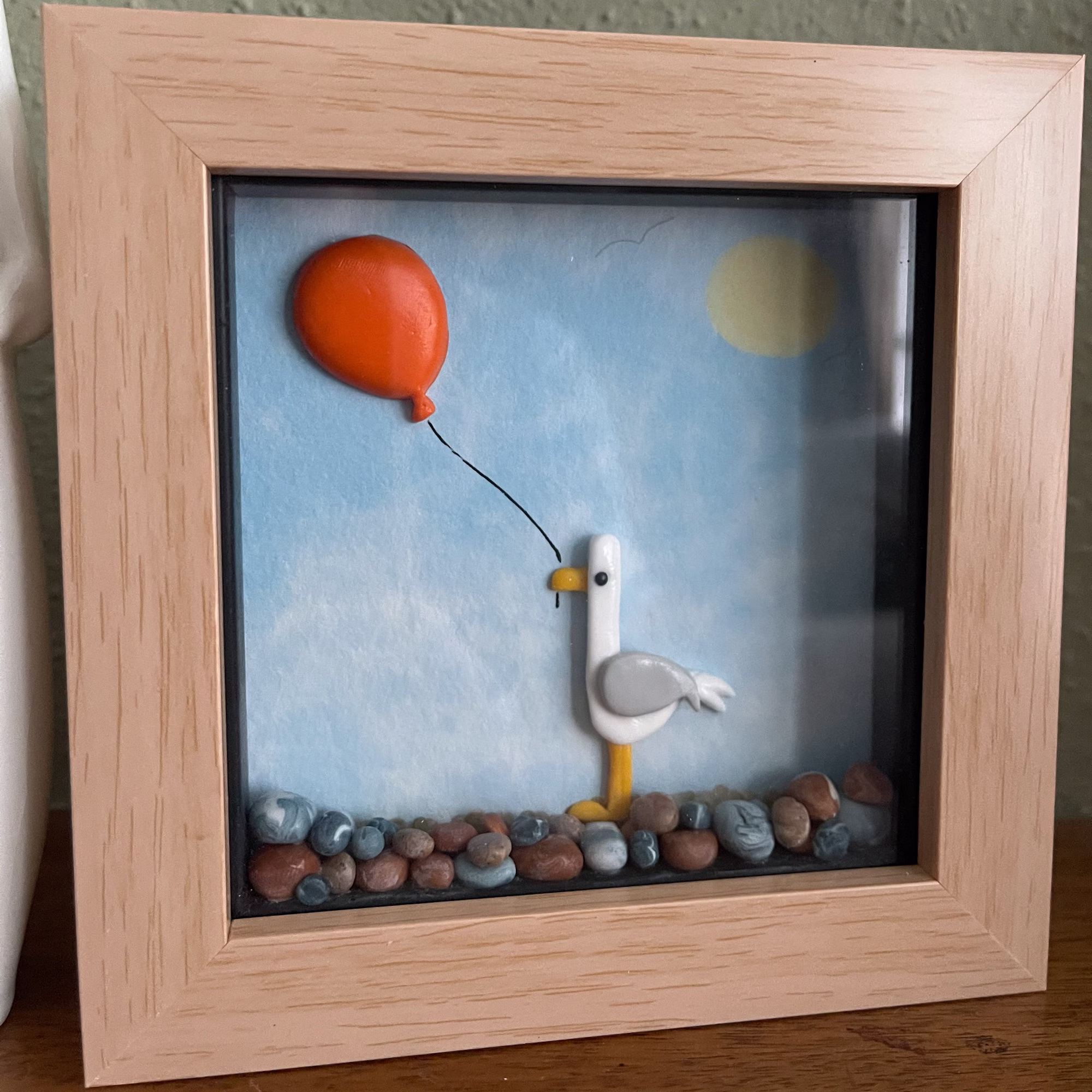 Polymer Clay Seagull Wall Art, Box Frame Beach Scene, Choice Of Colour