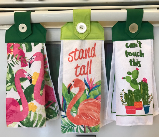Hanging Tea Towel, Hanging Kitchen Velcro Button Cactus Flamingo Towel