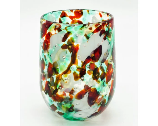 Hand Blown Glass Christmas Bubble Stemless Wine Glass