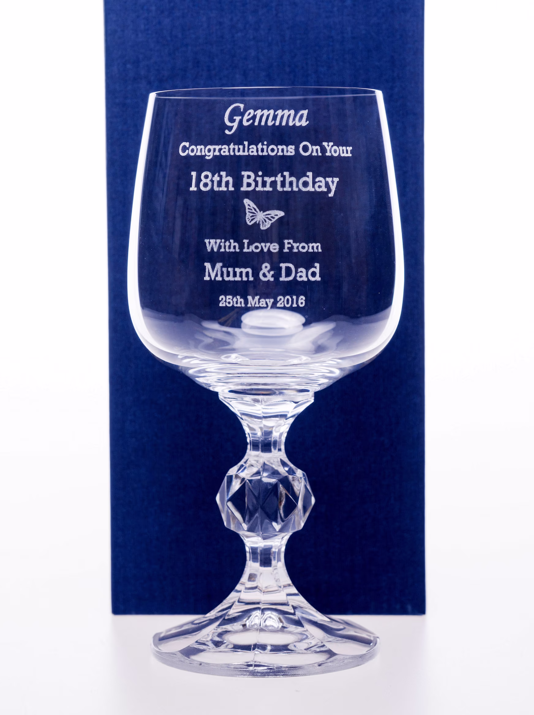 Engraved/Personalised Birthday Butterfly Claudia 9Oz Wine Glass - Ideal Gift For 18Th/21st/30Th/40Th/50Th/60Th/65Th/70Th