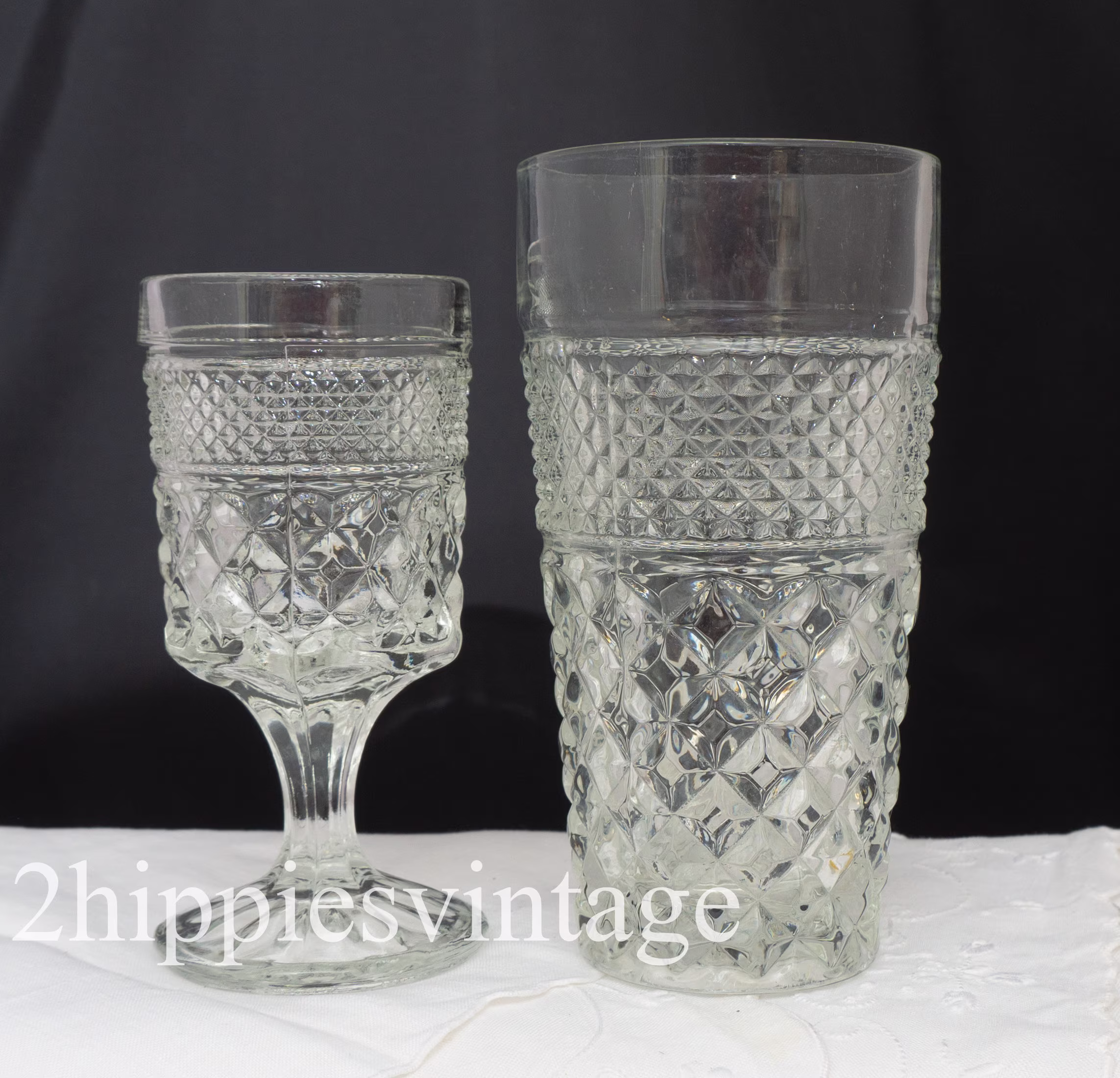 Vintage Flat Iced Tea Glass & Stemmed Claret Wine in Wexford By Anchor Hocking 1960S