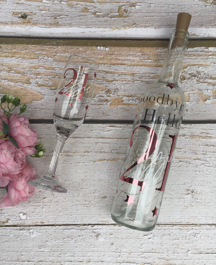 18Th Birthday Light Up Bottle, 16Th Glass, Personalised Wine Glass & Milestone Birthday, Rose Gold