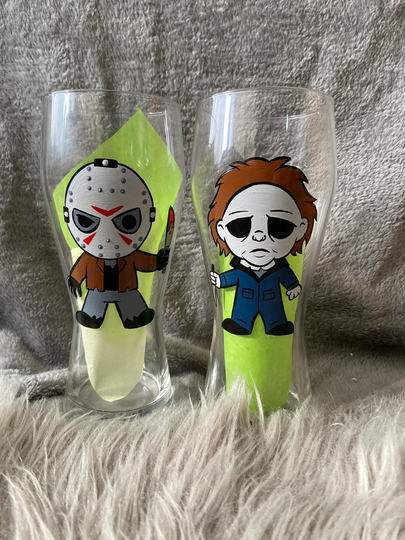 Michael Myers & Jason Voorhees Handpainted Pint Glasses