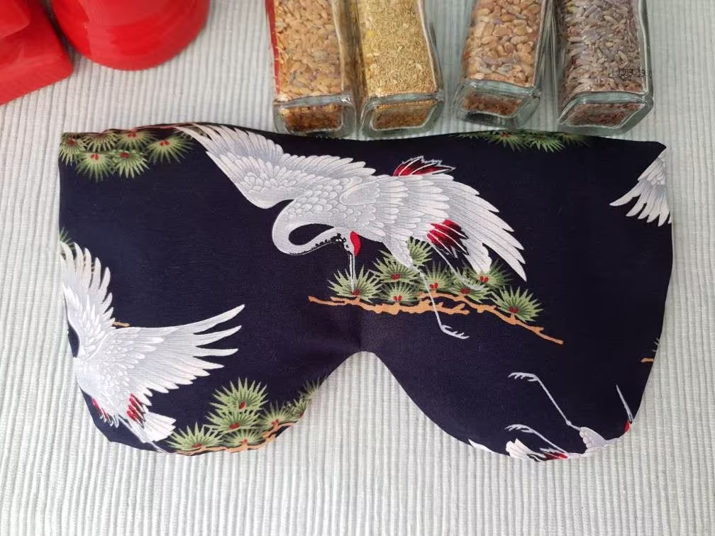 Crane Microwave Eye Pillow, Organic Oversized Eyemask, Lavender, Chamomile, Unscented Reusable Eyecare Gift, Wellbeing Gift