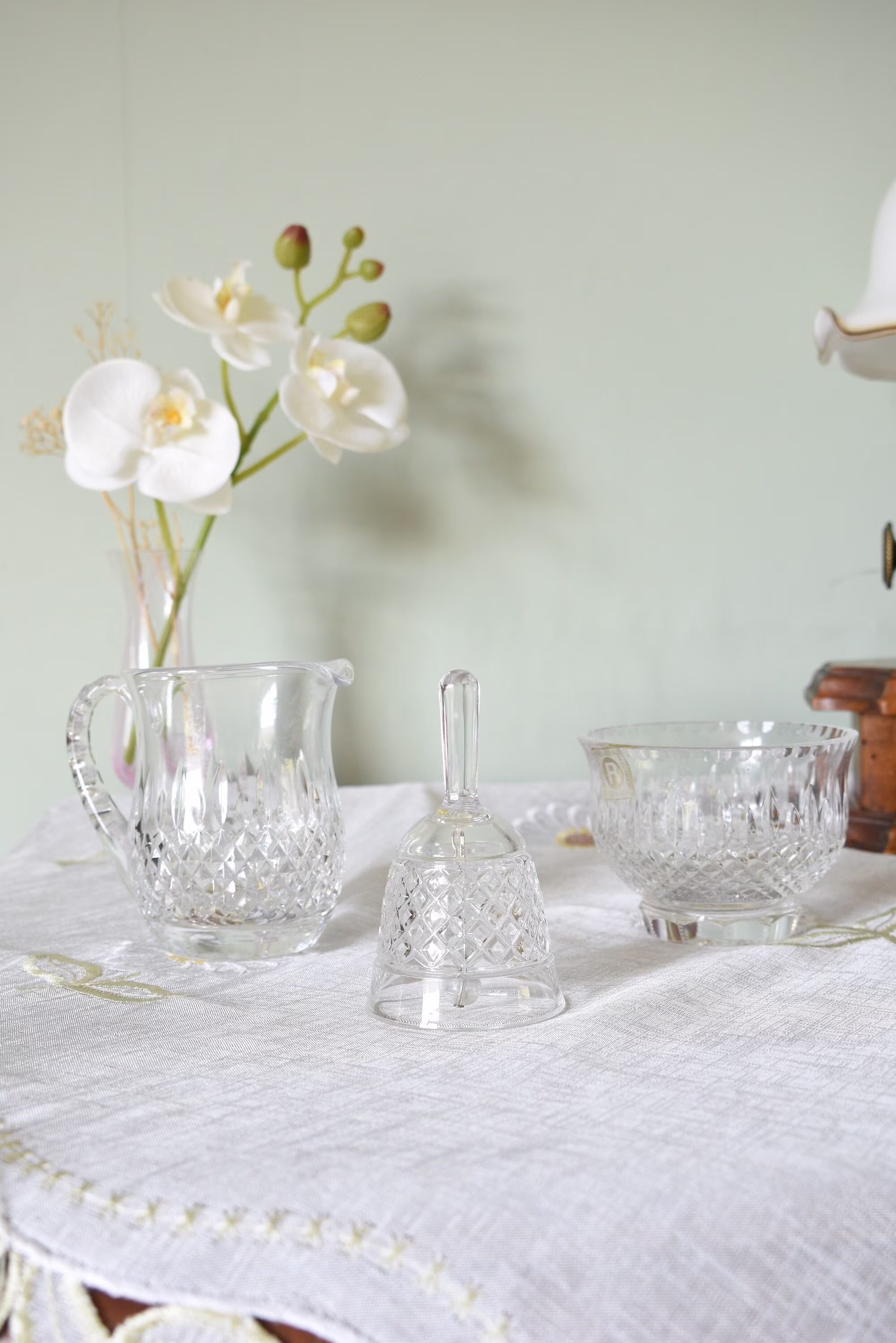 Rogaska Boris Kidric Steklarna Jugoslavia Crystal Small Pitcher/Cremer Jug & Open Sugar Bowl With Matching Glass Bell Set