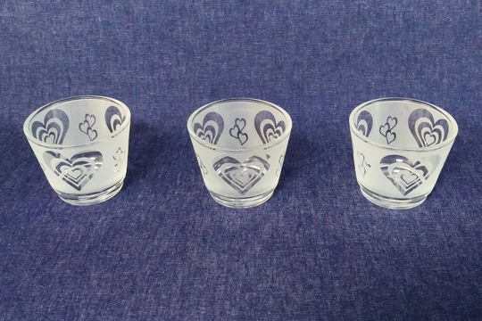 Love Hearts Engraved Glass Tea Light Holder Set