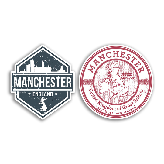 2 X 10cm Manchester Vinyl Stickers - England United Kingdom Map Flag Holiday Travel Adventure Luggage Gift Kids Boys Girls Sticker #78557