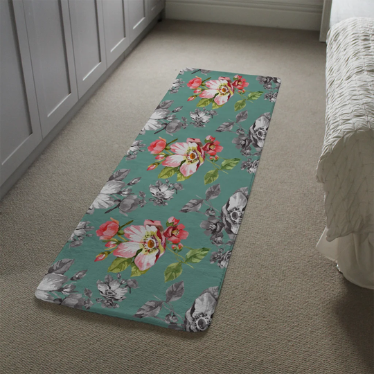 Koury Bright Flower Designer Shaggy Green/Pink/Grey Rug