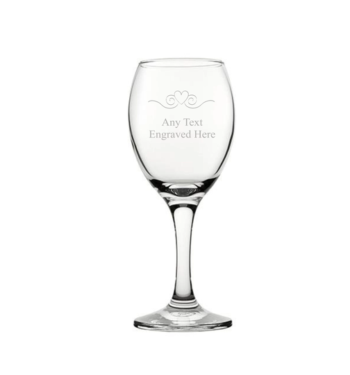 Personalised Engraved Wine Glass 11Oz | 31Cl Various Designs Available Hearts Rose Butterfly Heart Scroll