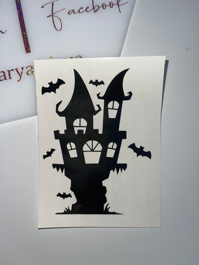 Scary Bat House Self Adhesive Vinyl Sticker On Decal Halloween Goth Bottle Mug Tumbler Glass Window Laptop Clothing