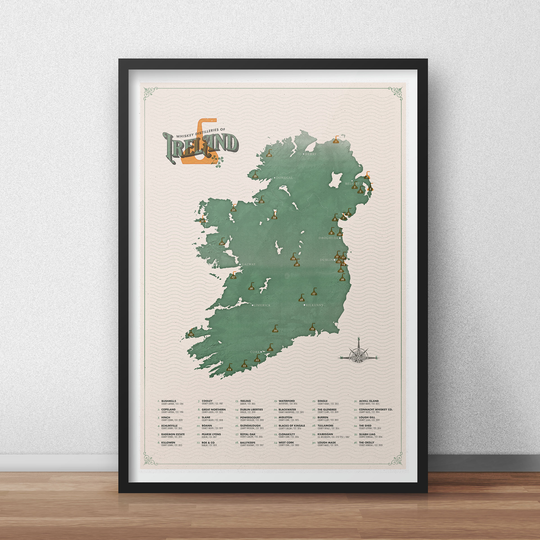 Whiskey Map Of Ireland - Poster Art Vintage Travel Minimalist Distillery
