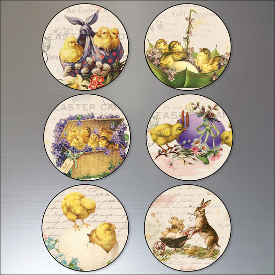 Easter Victorian Vintage Round Flexible Decorative Fridge Magnets