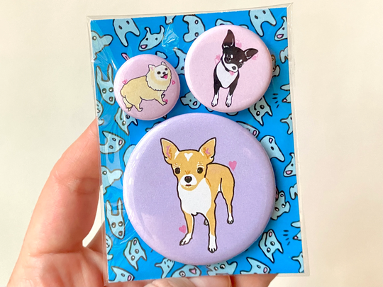 Pinback Buttons Or Magnets - Chihuahuas Set Of Three Dog Lover Pins Fridge Magnets
