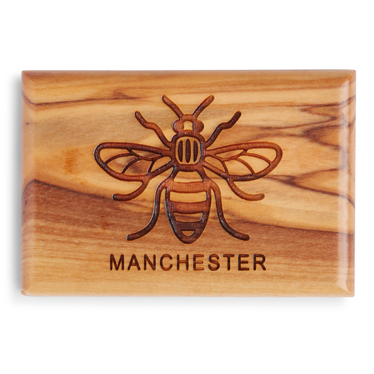 Manchester Bee Magnet Rectangular Made Out Of Olive Wood