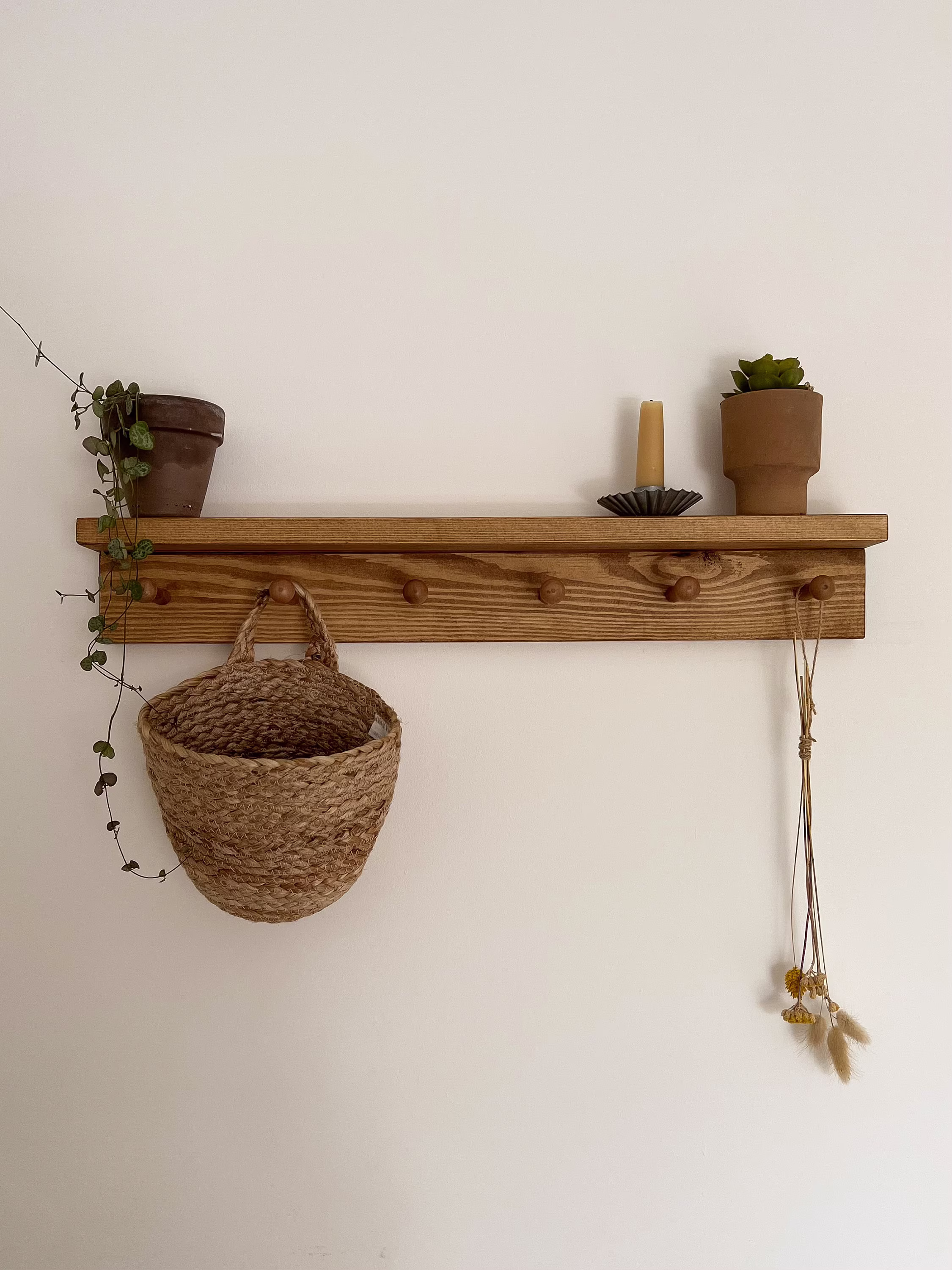 Shaker Peg Shelf Made From Solid Wood | Rail Coat Hook Kitchen Handcrafted Folkhaus
