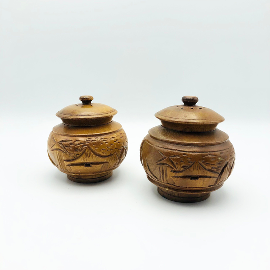 Tiki Salt & Pepper Shakers, Bar, Carved Wood, Mid Century Vintage