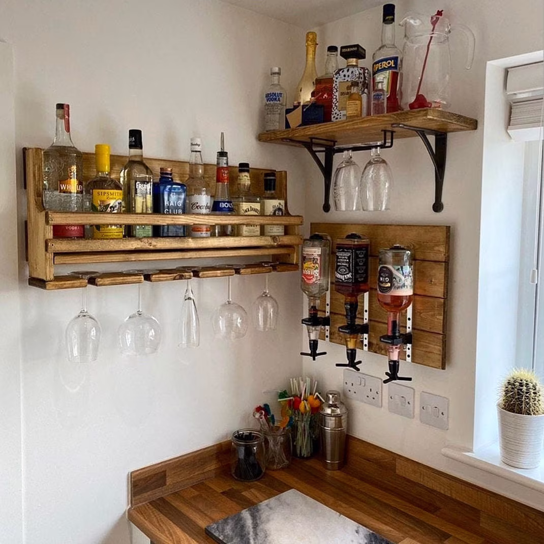 Man Cave Home Bundle - Beaumont Optics Plaque With Wine, Vodka, Gin & Champagne Drinks Rack Bottle Holder Spirit Shelf