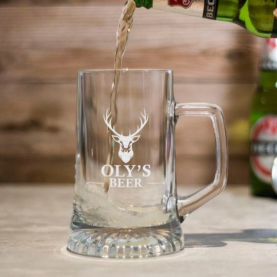 Personalised Stag Any Name Glass Beer Tankard