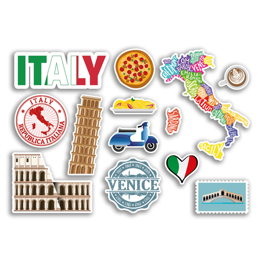 A5 Sticker Sheet Italy Landmarks Vinyl Stickers - Italian Rome Venice Map Airport Stamps Skyline Flag Travel Holiday City Aesthetic #77543