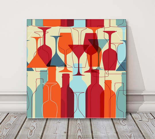 Wine Bottles & Glasses. Seamless Background. Canvas Picture Print. A Choice Of Sizes Available, Wall Art
