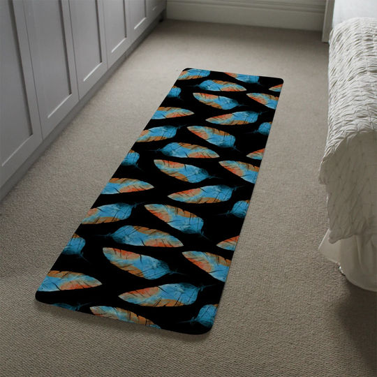 Labelle Imprints Boho Feathers Designer Shaggy Black/Blue/Orange Rug