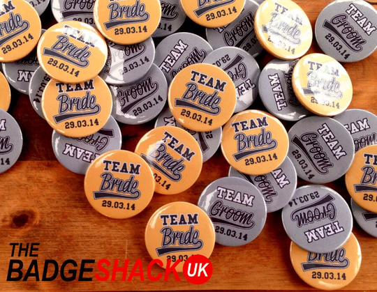 Personalised Team Bride & Groom Pin Badges Or Magnets