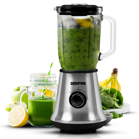 Geepas 700W Glass Jug Food Blender 1.5L Smoothie Milkshake Maker Ice Crusher 3 Speed Control with Pulse Stainless Steel Blades Protein Shake Maker