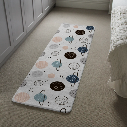 Mannino Child Hand Drawn Space Elements Designer Shaggy Ivory/Black/Blue Rug