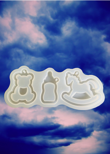 3Pcs Shaker Mould Set , Baby Shower Teddy Bear Craft Resin Keyring