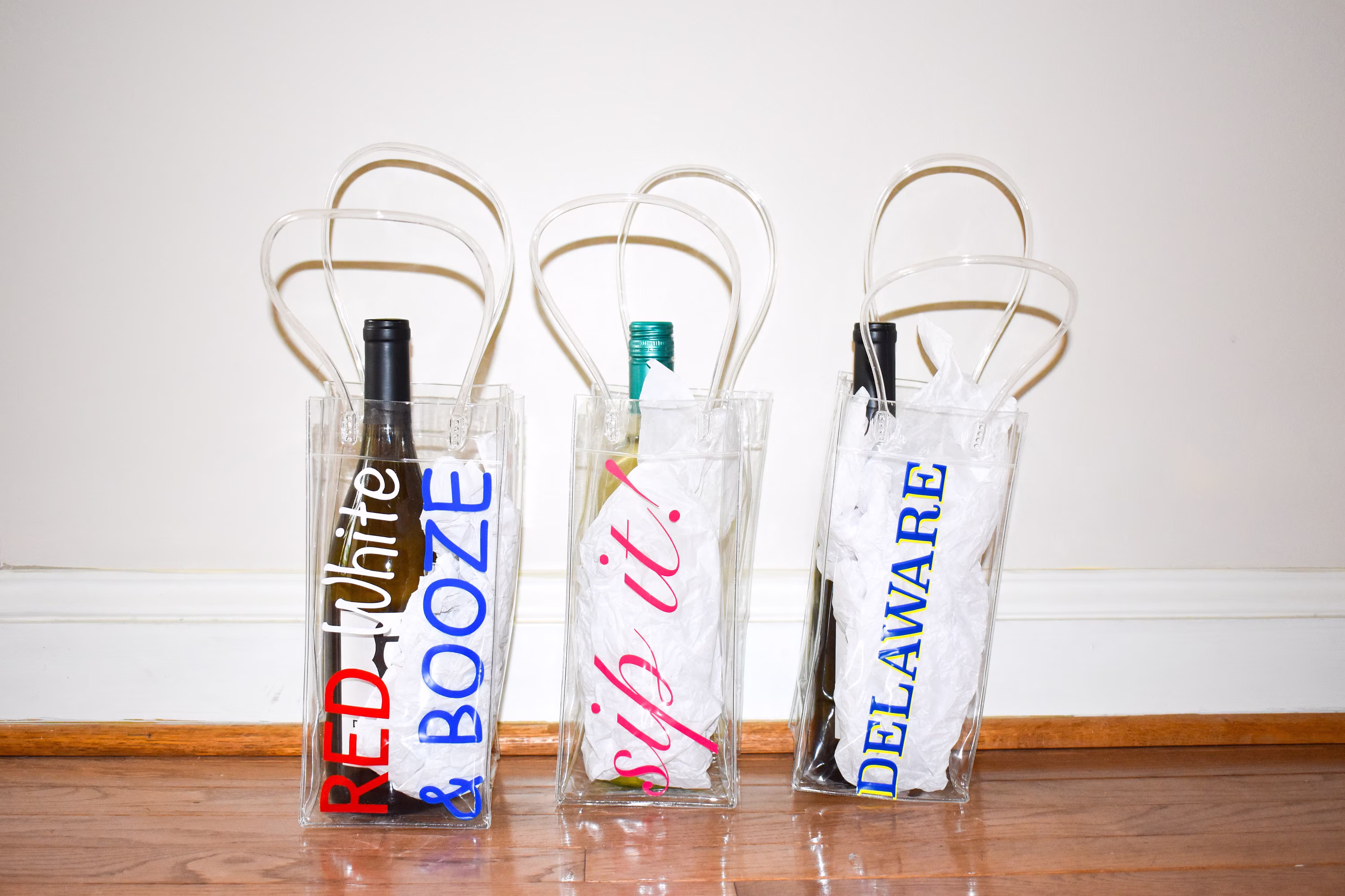 Wine Chiller Bag | Custom Plastic Ice Bags Gift Tote Hostess Personalized