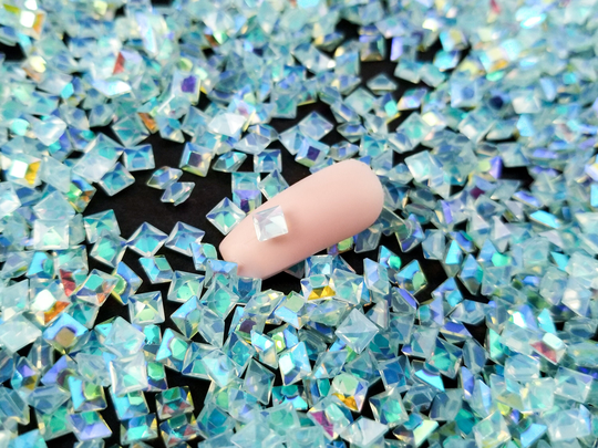4mm Blue Iridescent Ab Square Pointed Back Resin Rhinestone, Gem Shaker Mold Embellishment Bits, Kawaii Nail Gems