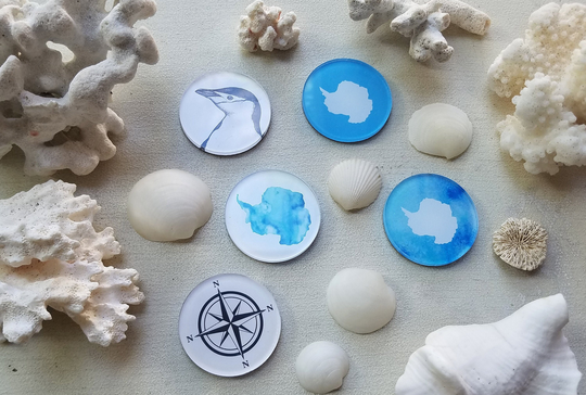 Set Of Five Antarctica Fridge Magnets, Acrylic Flag Penguin Magnet, South Pole Magnet