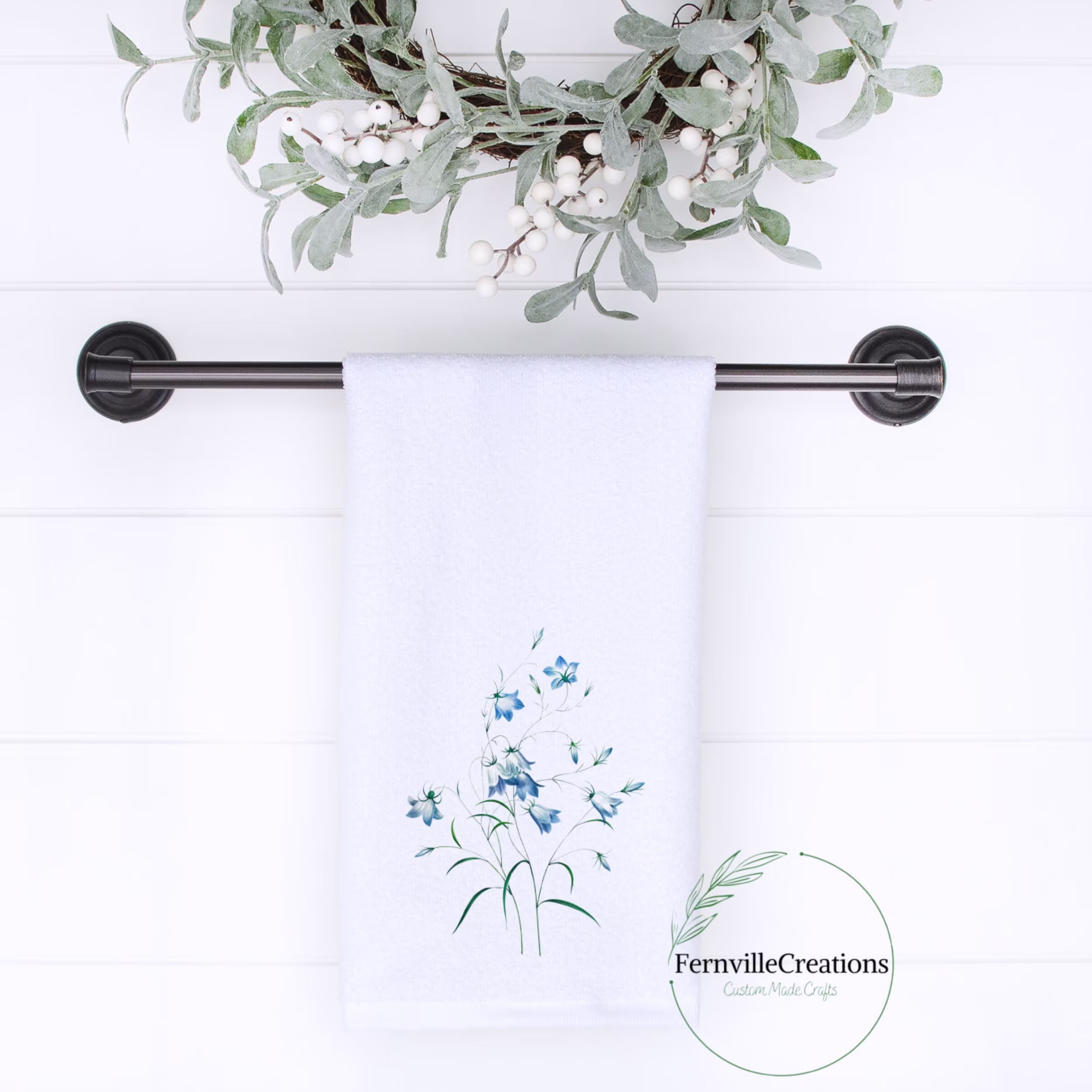 Blue Floral Hand Towel, Bath Decor, Towel