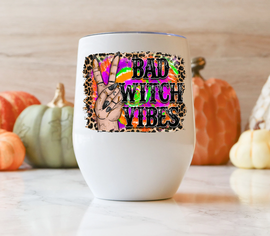Bad Witch Vibes Wine Glass, Halloween Glass, Tumbler, Gift, Cup, Retro Décor, Craft Wine