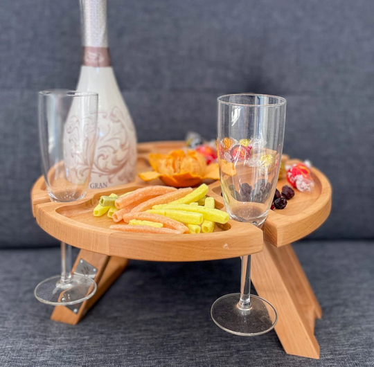 Wine Picnic Table Portable Folding - Natural Wood Beer For Outdoors Cheese & Snack Tray Charcuterie Boards Wedding Gift Present