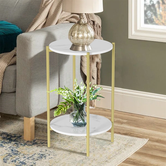 Marble Top Side Table Coffee End Table Sofa Bedside Storage Shelves Nightstand With Gold Legs Living Room Furniture