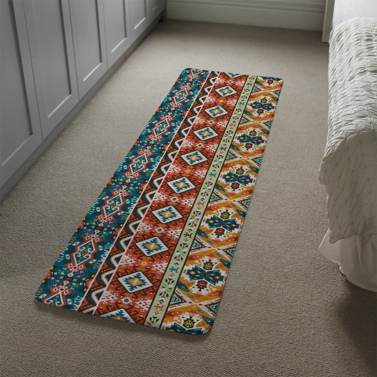 Lowrie Seamless Colourful Pattern in Tribal Style Designer Shaggy Red/Orange/Blue Rug