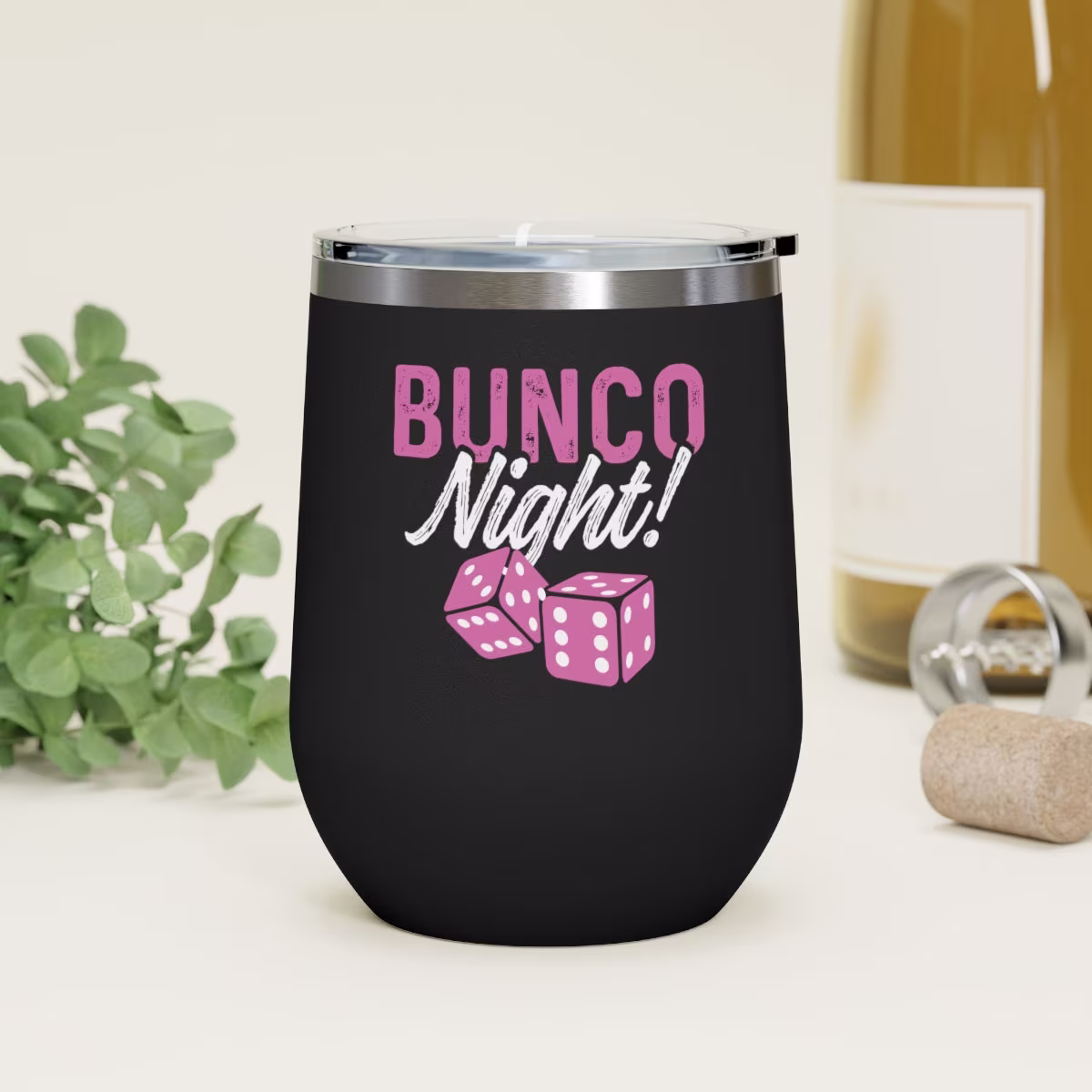Bunco Glass Night Pink Dice Wine Drinker Cup Lover Tumbler Prize 12Oz Insulated