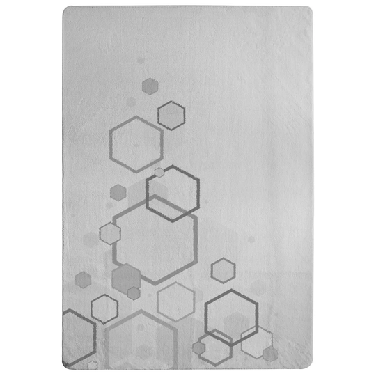 Sweeney Hexagon Designer Shaggy Light Grey Rug