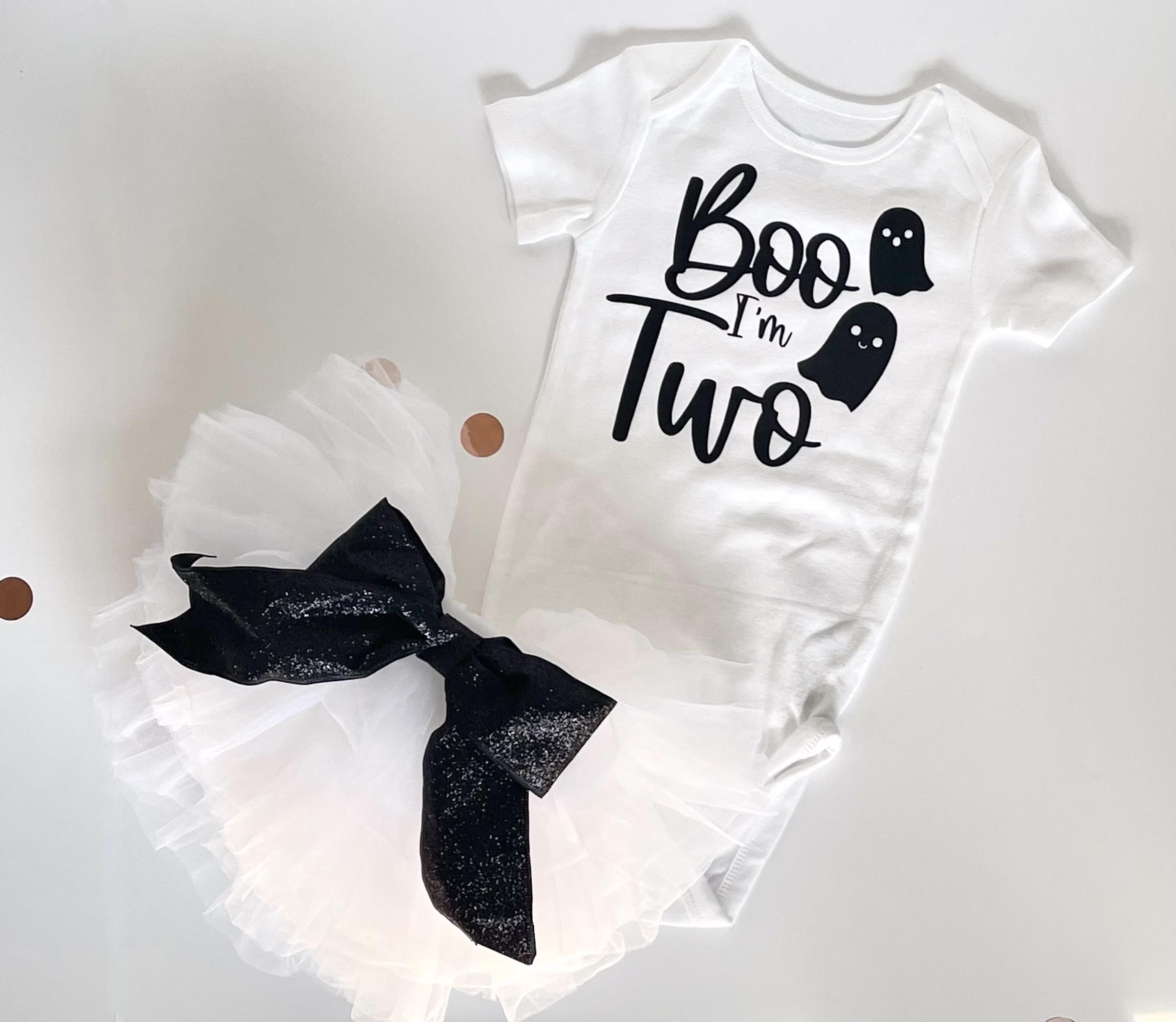 Boo I'm Two Birthday Outfit, Halloween Birthday Outfit, Toddler Fall Shirt With Tutu Removable Bow, Bodysuit