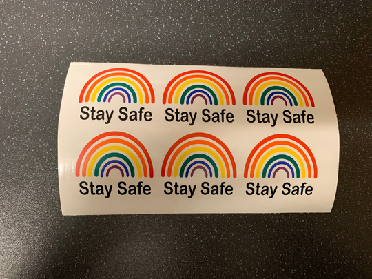 6 X Rainbow Stay Safe - Vinyl Transfer Decal