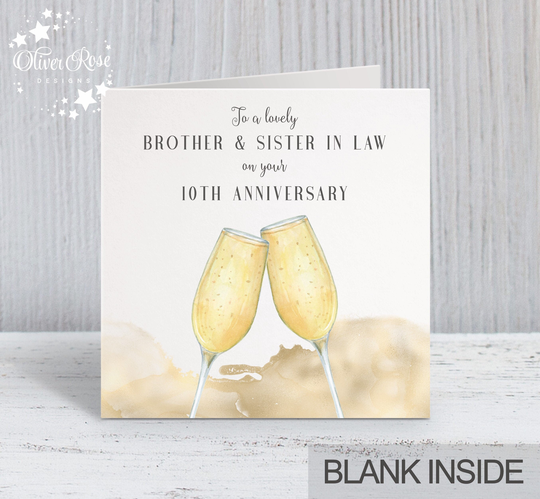 Anniversary Card, Brother Sister in Law, 10Th, 5Th, 1st, Any Anniversary, | Gold "Effect