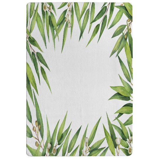 Pegues Leaves Border Designer Shaggy White/Green Rug