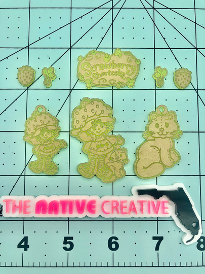 strawberry Gal & Cat Dangle Earrings Silicone Mold Palette Made To Order
