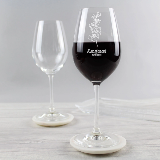 Birth Flower Crystal Wine Glass, Engraved Glass For Birthdays, Flower Gift, Size 24cm H, 46Cl