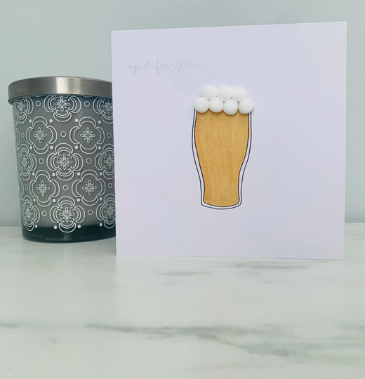 Pompom Fathers Day Card - Beer Glass Pint Just For You Dad Grandad Father's Cards Personalised
