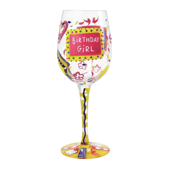 Lolita Handpainted Wine Glass Birthday Girl